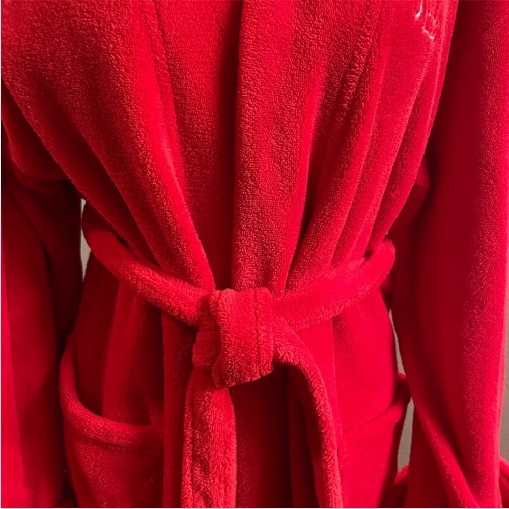 Lauren Ralph Lauren Red Plush Fleece Robe Bathrobe Belted Cozy Size S/M - Picture 4 of 11